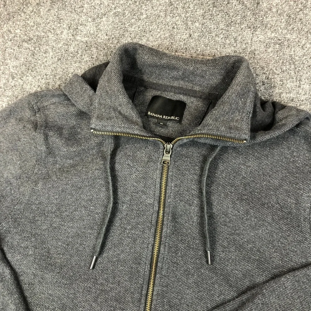 Banana Republic Mens XL Gray Full Zip Hoodie Double Collar‎ Textured Knit Jacket